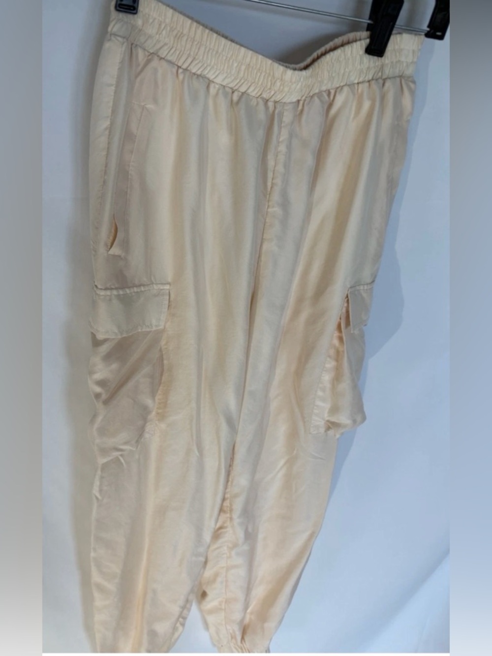 Nicole Miller Women's Blush Silk Jogger Pant Elastic Cuffs Cargo Pockets Small - Picture 4 of 8